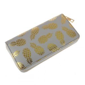 Pineapple Metallic Print Wallet/Clutch- Gray/Gold